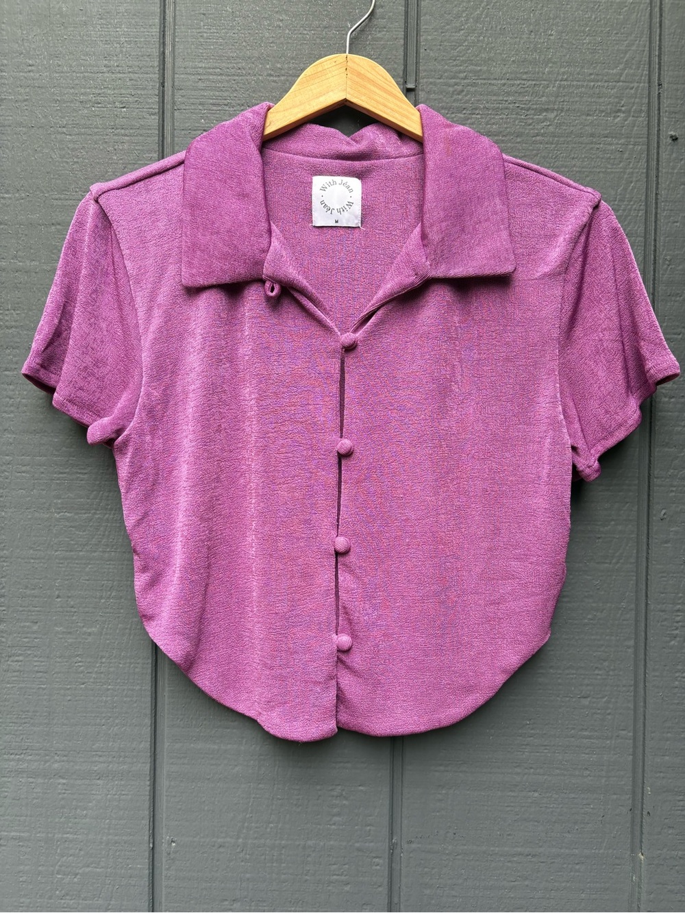 With Jean Plush Button-Front Crop Top Sz M